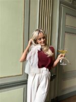 Knittop 7068 Satin Bow Hals Bordeaux