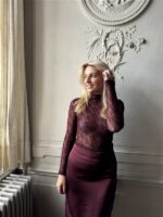 Top Tsl1720 Dentelle Fine Bordeaux