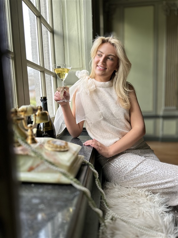 Knittop 7068 Satin Bow Hals Beige