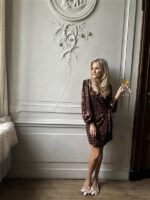 Jurk 8939 Overslag Bow Paillet Bruin