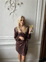 Jurk 8939 Overslag Bow Paillet Bruin