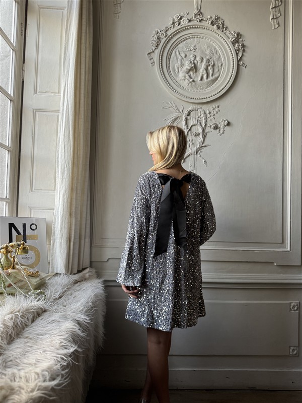 Jurkje Zp782 Paillet Bow Rug Zilver