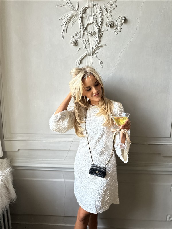 Jurk Zp782 Paillet Bow Back Ecru