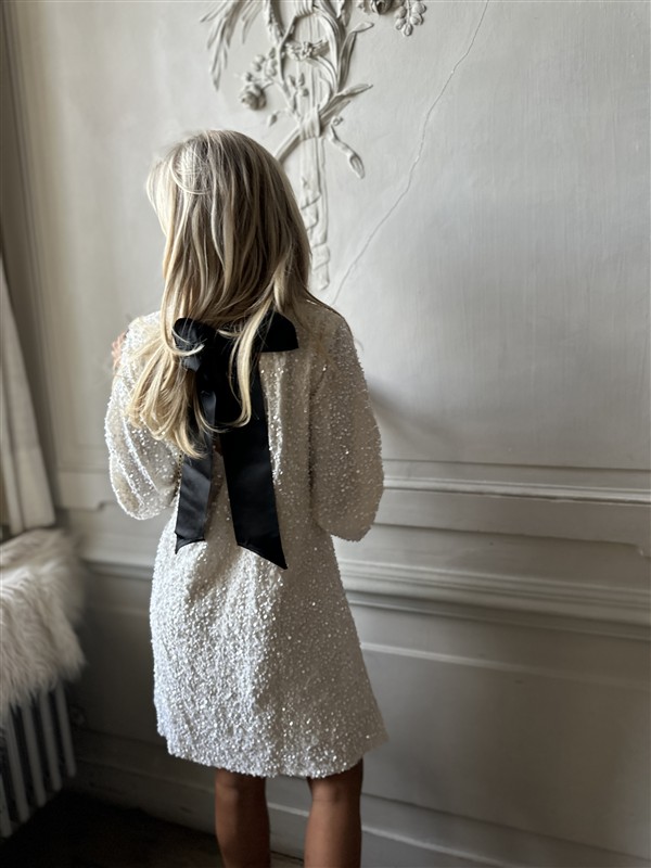 Jurk Zp782 Paillet Bow Back Ecru