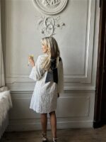 Jurk Zp782 Paillet Bow Back Ecru