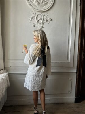 Jurk Zp782 Paillet Bow Back Ecru