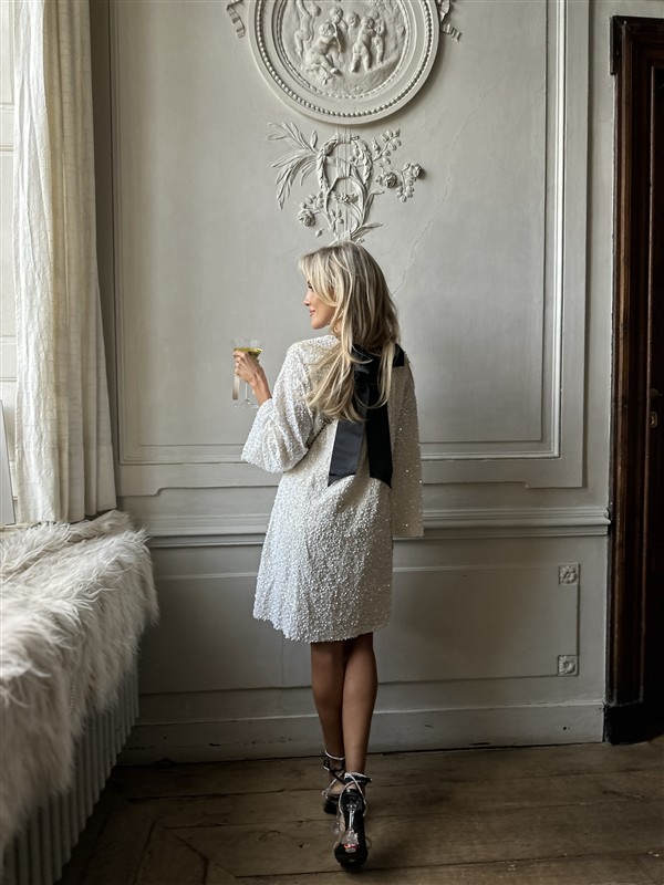 Jurk Zp782 Paillet Bow Back Ecru