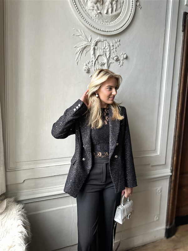 Sparkle Blazer V2521e Tweed Zwart