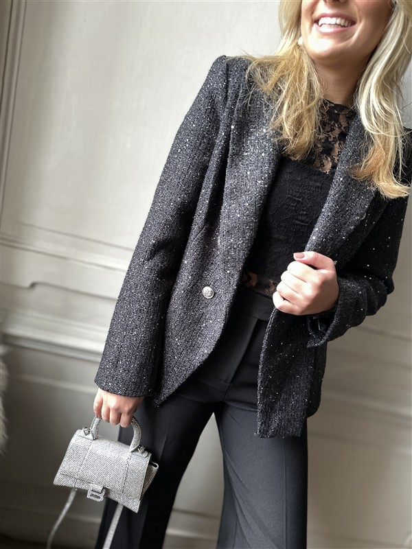 Sparkle Blazer V2521e Tweed Zwart