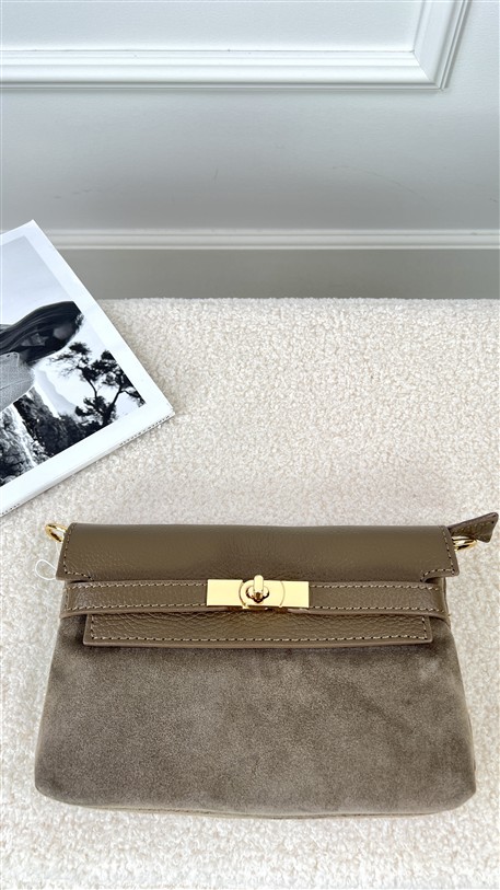 Shoulder Bag H-Sluiting Combi Leder Taup