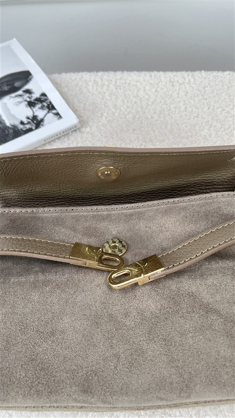 Shoulder Bag H-Sluiting Combi Leder Taup