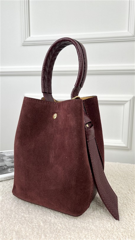 Bucket Bag Combi Suede + Leder Bordeaux