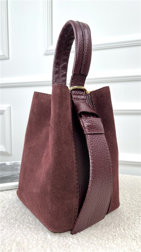 Bucket Bag Combi Suede + Leder Bordeaux