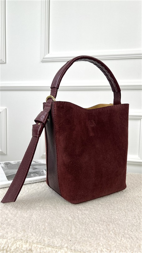 Bucket Bag Combi Suede + Leder Bordeaux