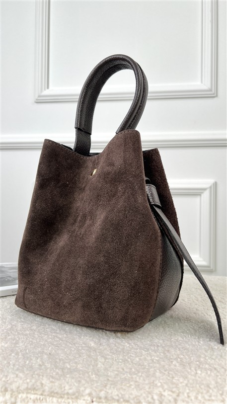 Bucket Bag Combi Suede + Leder Bruin
