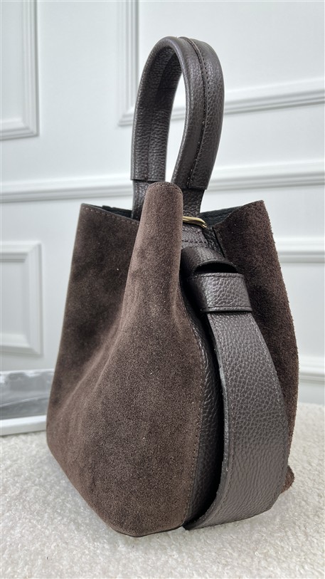 Bucket Bag Combi Suede + Leder Bruin