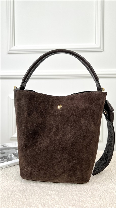 Bucket Bag Combi Suede + Leder Bruin