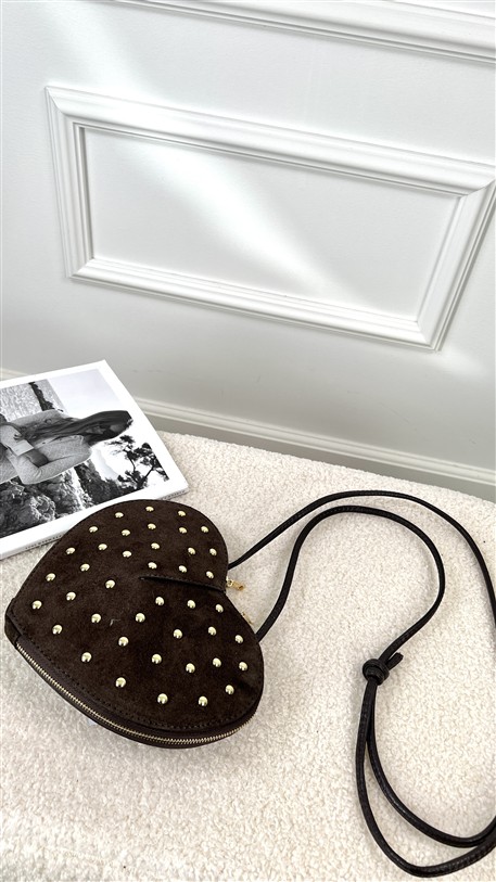 Tasje Hart Leder Met Studs Bruin