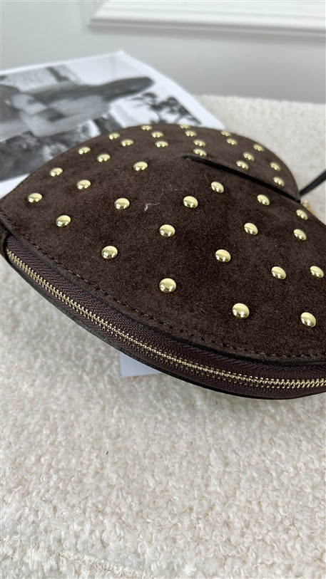 Tasje Hart Leder Met Studs Bruin