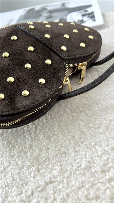 Tasje Hart Leder Met Studs Bruin