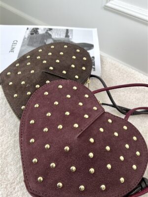 Tasje Hart Leder Met Studs Bordeaux