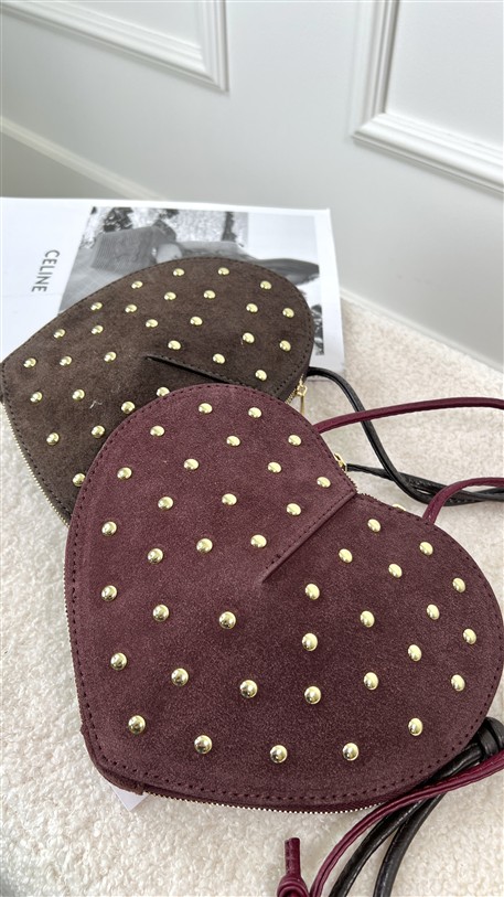 Tasje Hart Leder Met Studs Bordeaux