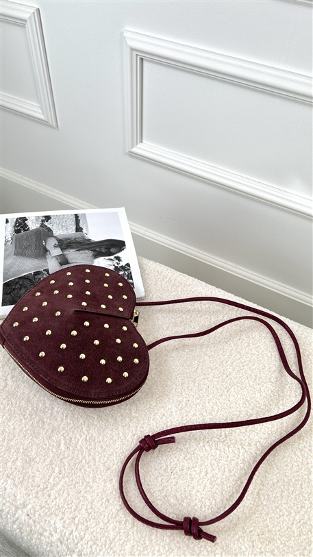 Tasje Hart Leder Met Studs Bordeaux