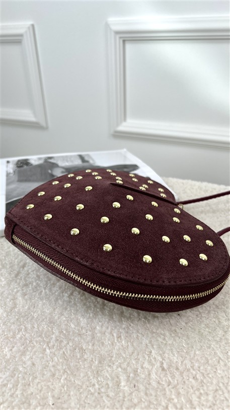 Tasje Hart Leder Met Studs Bordeaux