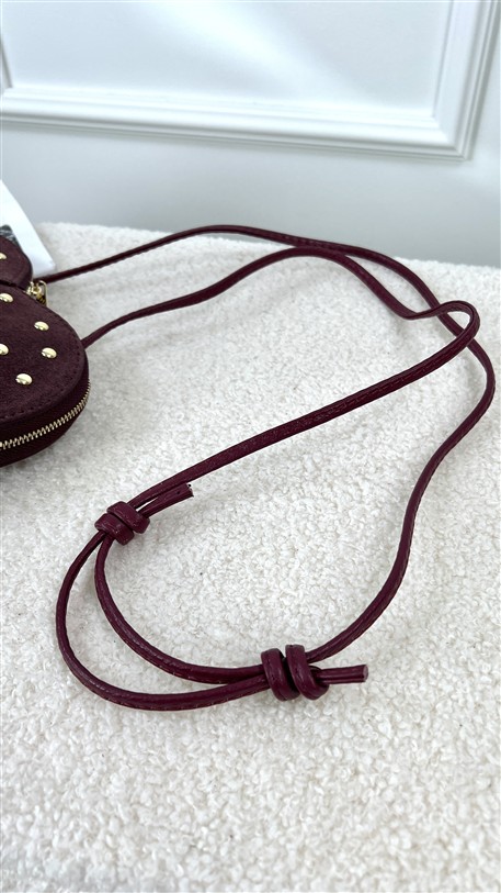 Tasje Hart Leder Met Studs Bordeaux