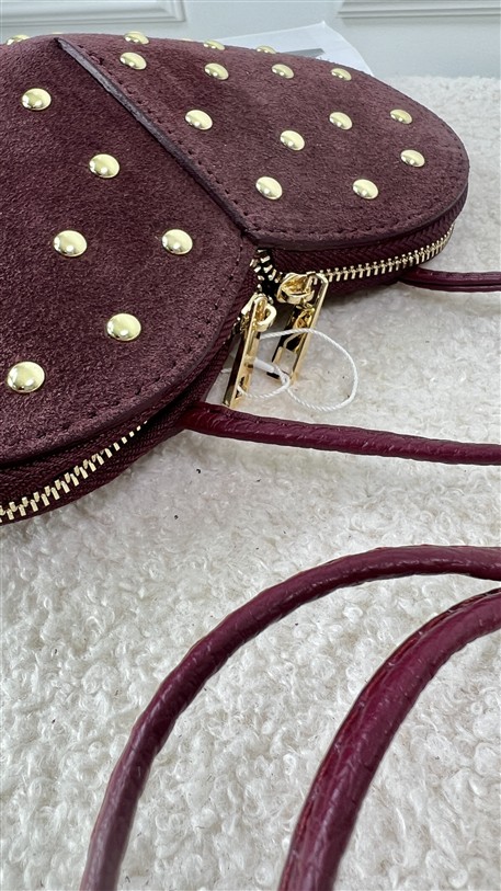 Tasje Hart Leder Met Studs Bordeaux