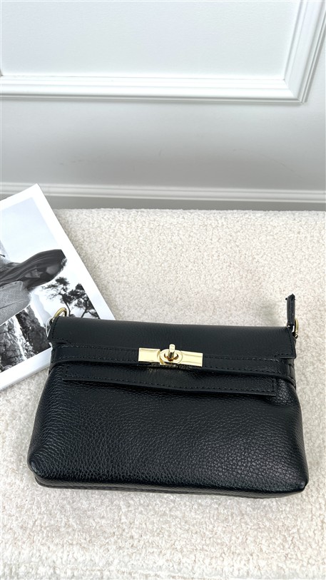 Shoulder Bag H-Sluiting Leder Zwart