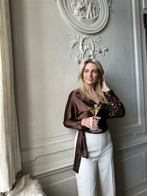 Top Tl1987 Overslag Mix Satin+paillet