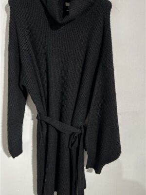 Knitdress Yp878 Kraag+taille Lint Zwart