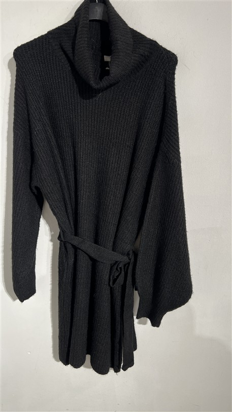 Knitdress Yp878 Kraag+taille Lint Zwart