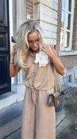 Linnenlook Set Met Top Kapm.+broek Camel