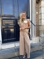 Linnenlook Set Met Top Kapm.+broek Camel