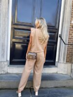 Linnenlook Set Met Top Kapm.+broek Camel