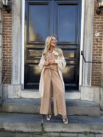Linnenlook Set Met Top Kapm.+broek Camel