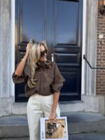 Bow Blouse Lace Details Bruin