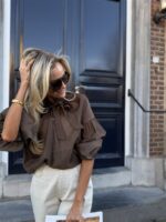 Bow Blouse Lace Details Bruin