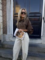 Bow Blouse Lace Details Bruin