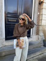 Hemdje Lace Details Mouw Bruin