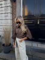 Hemdje Lace Details Mouw Bruin