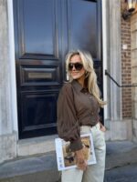 Hemdje Lace Details Mouw Bruin