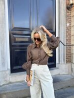 Hemdje Lace Details Mouw Bruin