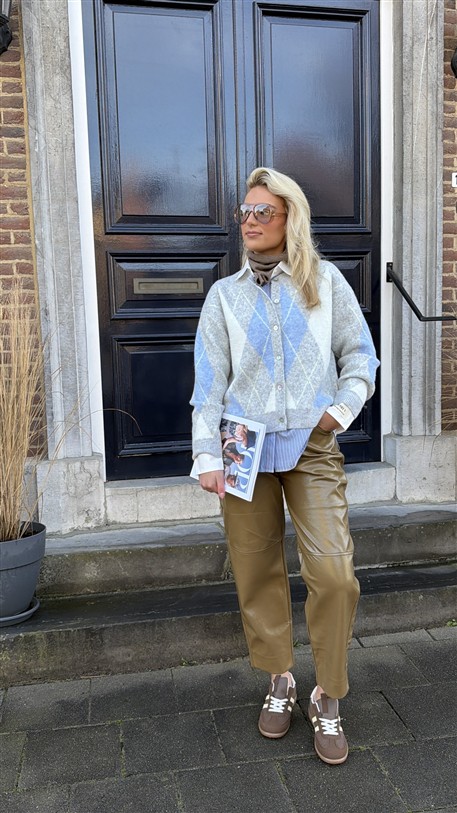 Knitvest Yp1972 Ruit Grijs Geel