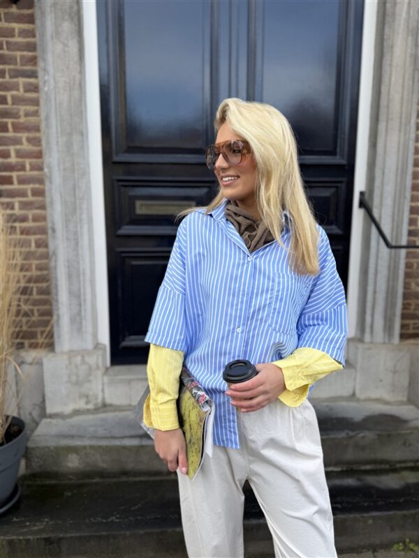 Hemd Stripes W5920 2 Color Sleeve Blauw