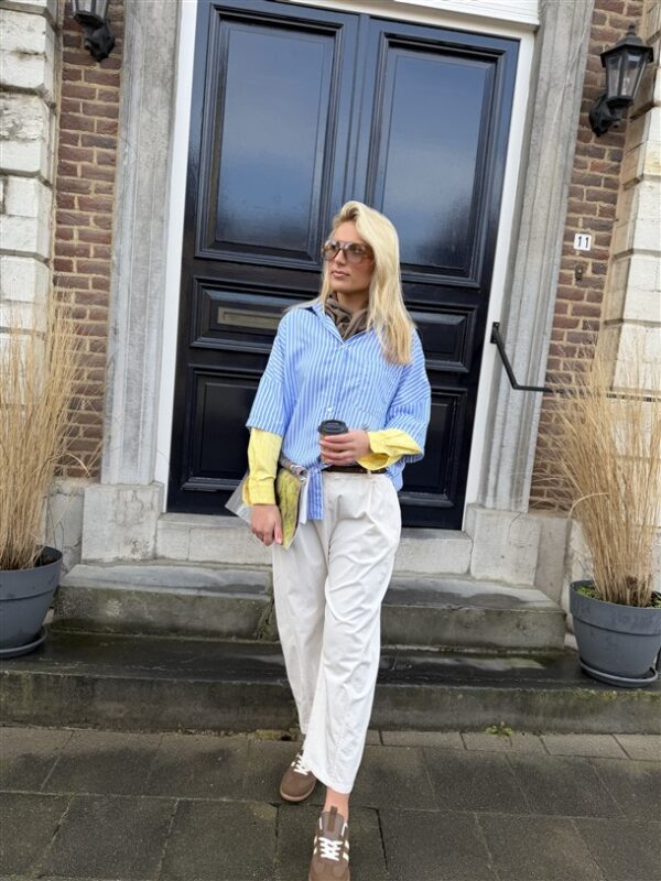 Hemd Stripes W5920 2 Color Sleeve Blauw