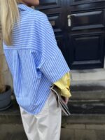 Hemd Stripes W5920 2 Color Sleeve Blauw