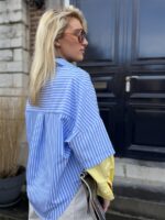 Hemd Stripes W5920 2 Color Sleeve Blauw